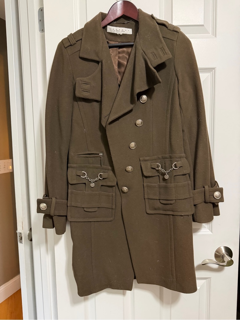 Laundry By Shelli Segal Military-Style Coat in Olive Green